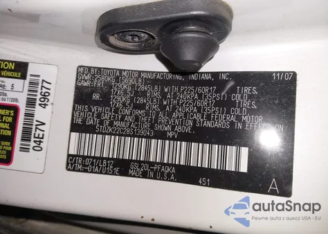 2008 Toyota Sienna Limited из США, поврежденный, VIN 5TDZK22C28S139043